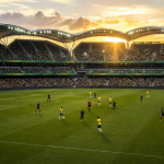 Jogadores da Seleção Brasileira reunidos em campo durante amistoso internacional na Austrália